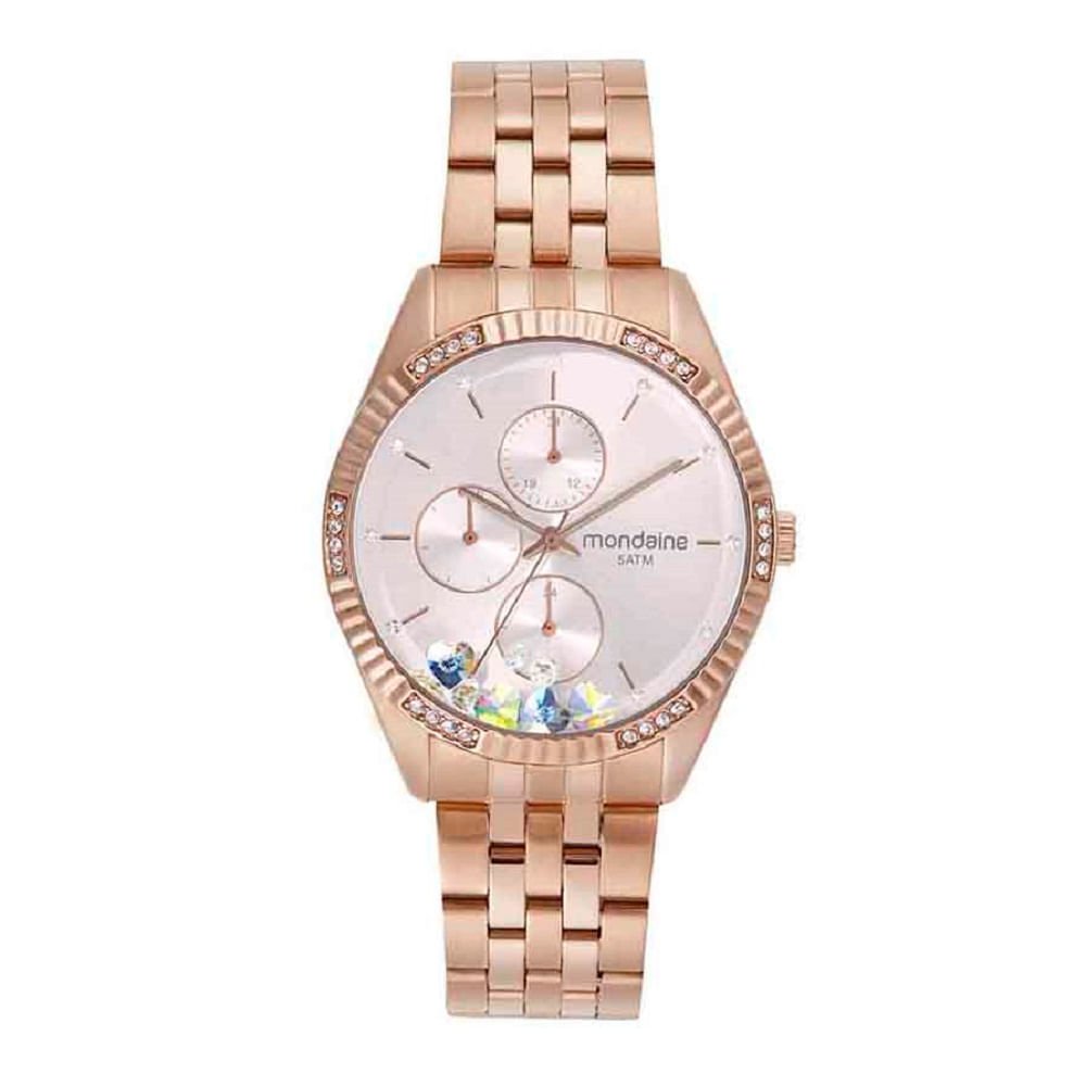 Kit Relógio Feminino Rose Gold Multifunção Aço Pulseira Dourado 2