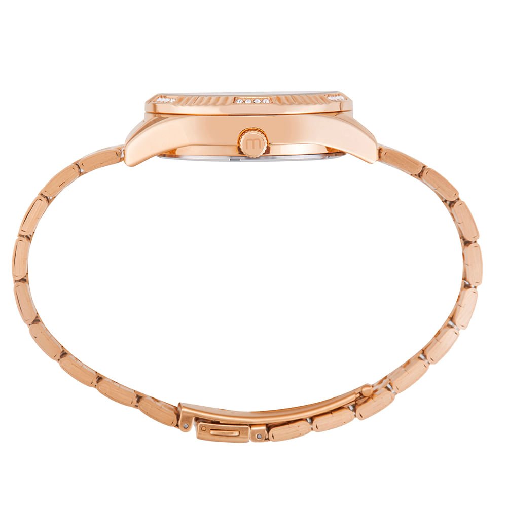 Kit Relógio Feminino Rose Gold Multifunção Aço Pulseira Dourado 4