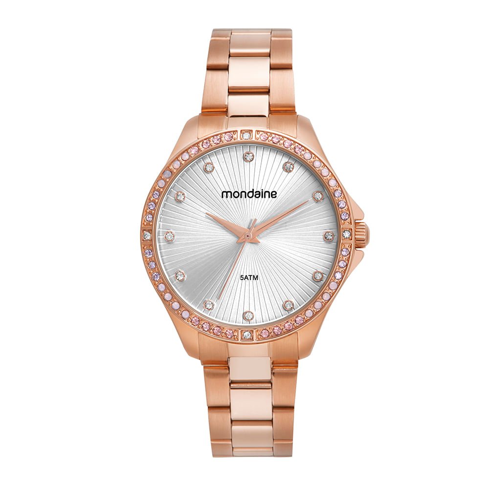 Kit Relógio Feminino Rose Gold Clássico Aço Colar Dourado 2