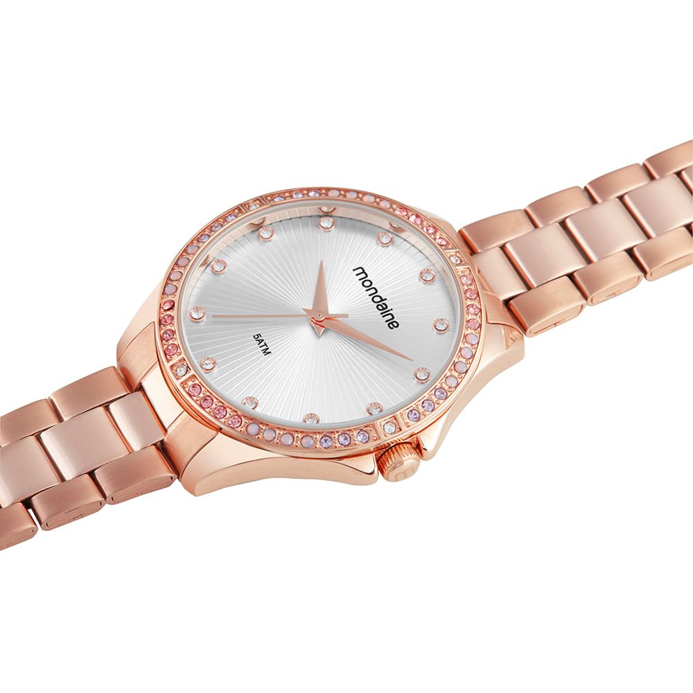 Kit Relógio Feminino Rose Gold Clássico Aço Colar Dourado 3