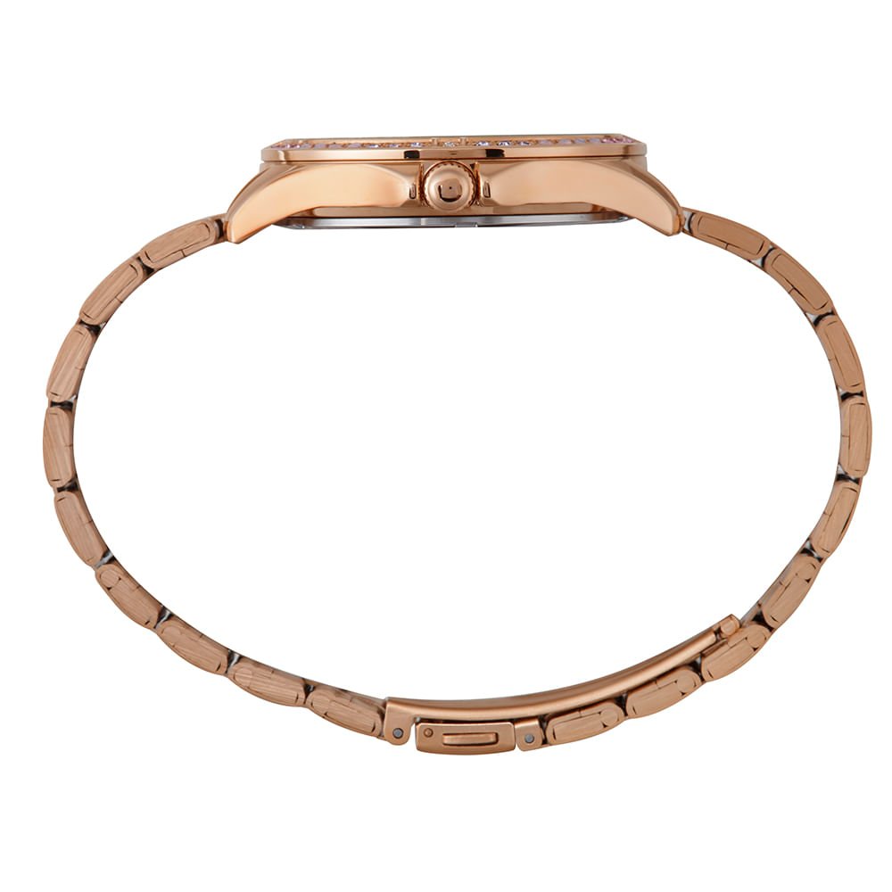 Kit Relógio Feminino Rose Gold Clássico Aço Colar Dourado 4