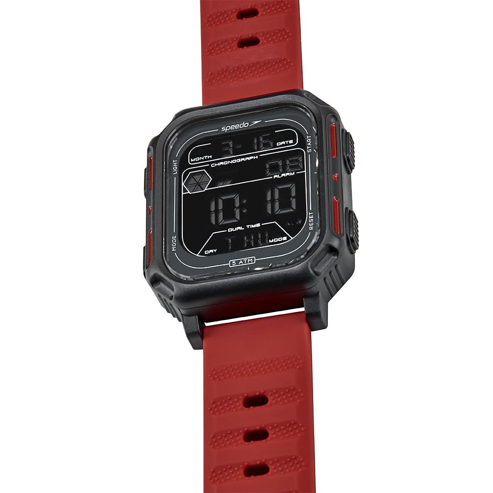 Relógio Masculino Speedo Digital PU Vermelho Preto 2
