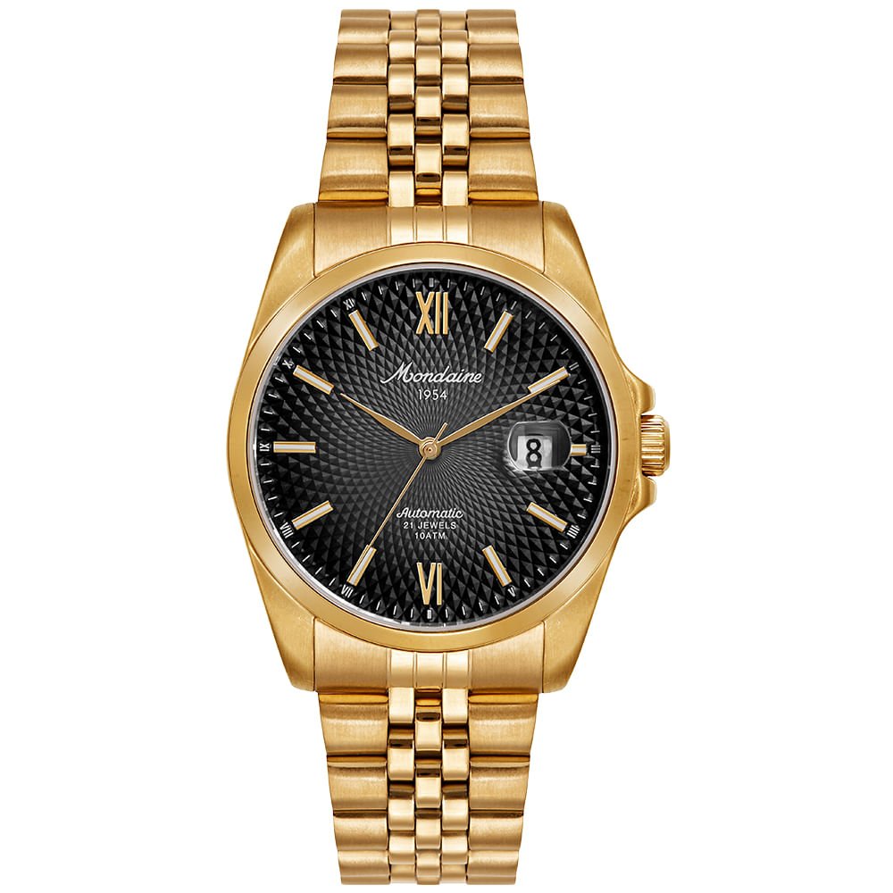 Relógio Automático Masculino Calendário Preto Dourado Aço