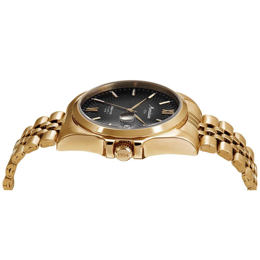 Relógio Automático Masculino Calendário Preto Dourado Aço Dourado 2