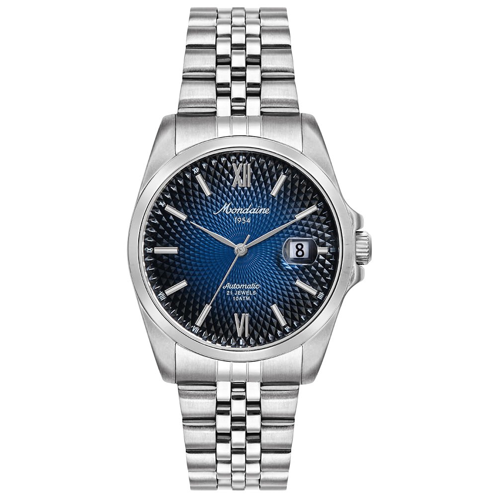 Relógio Automático Masculino Calendário Azul Aço