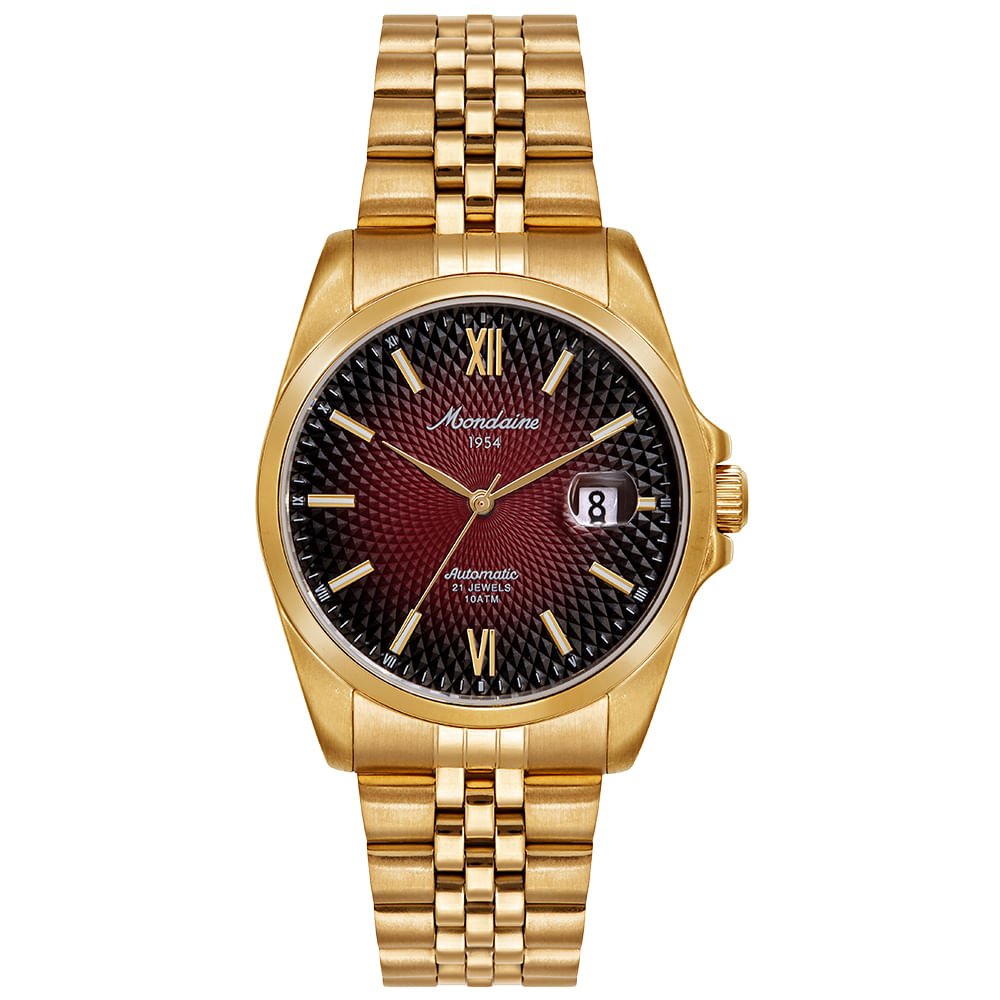 Relógio Automático Masculino Calendário Vermelho Dourado