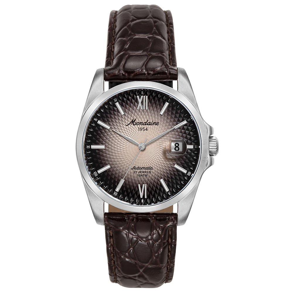 Relógio Automático Masculino Calendário Preto Couro