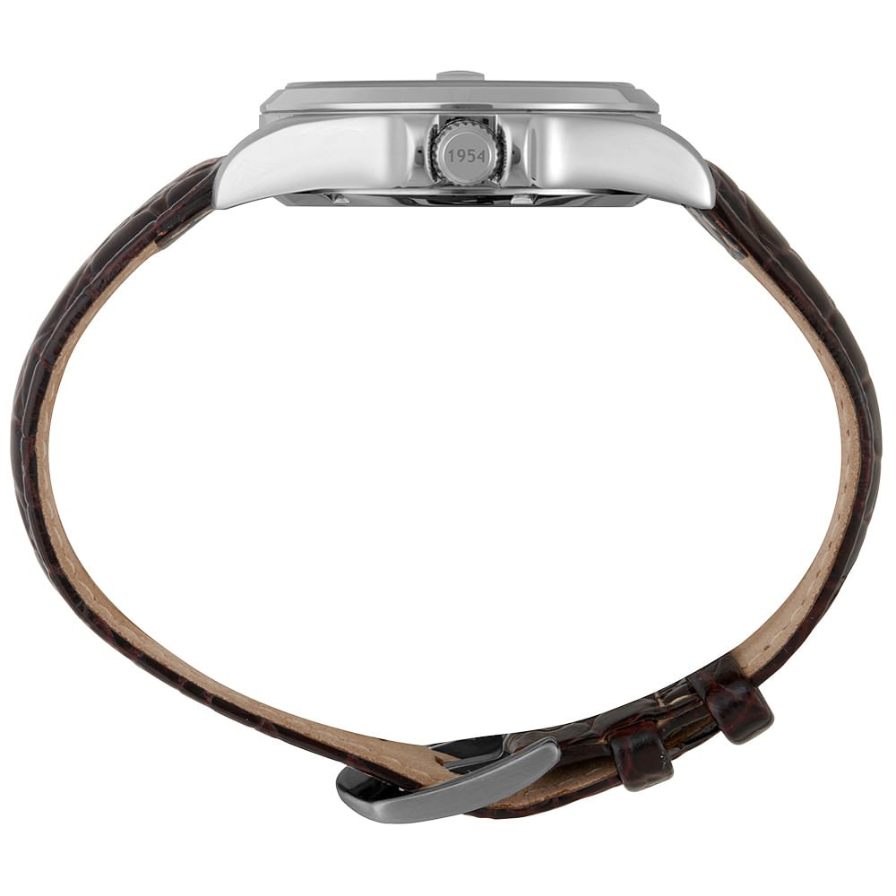 Relógio Automático Masculino Calendário Preto Couro Prata 3