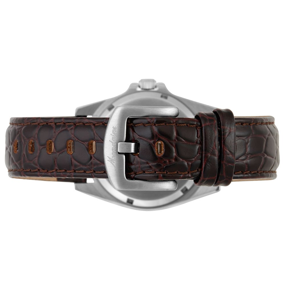 Relógio Automático Masculino Calendário Preto Couro Prata 4