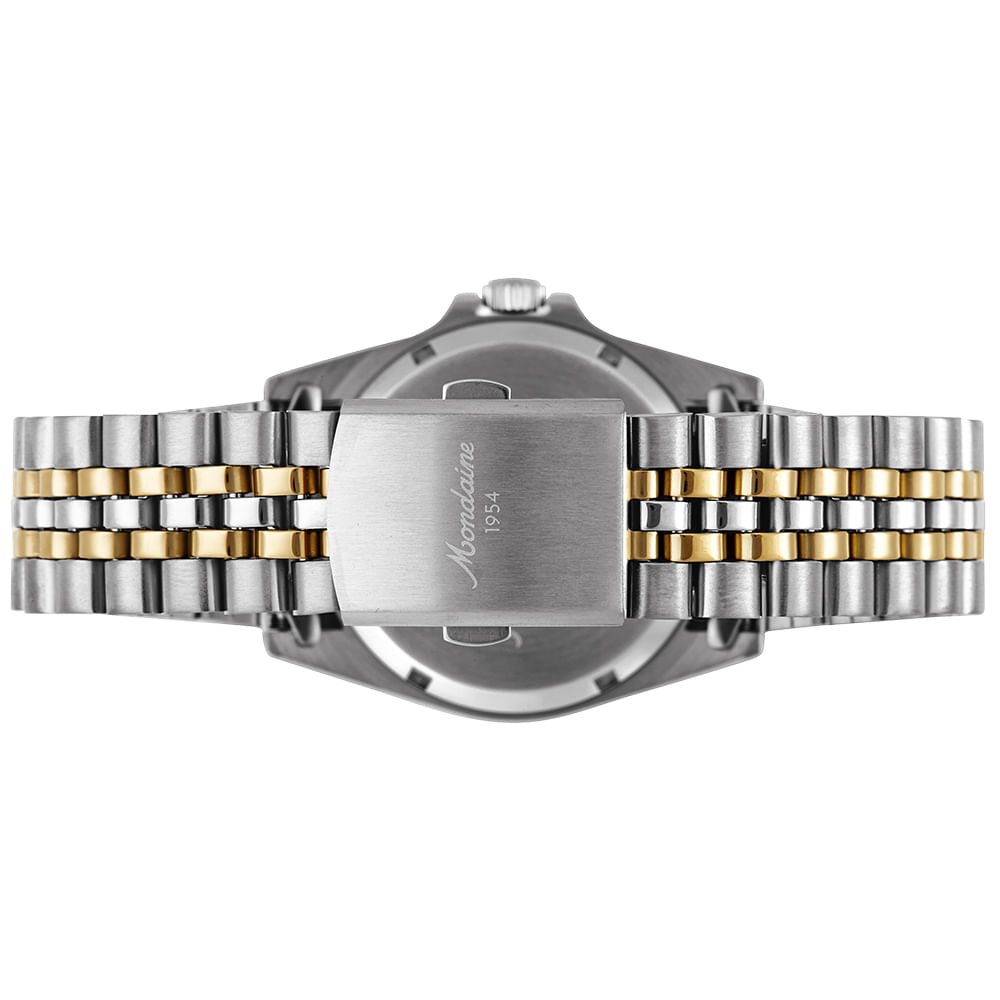 Relógio Automático Masculino Calendário Verde Bicolor Aço Prata 4