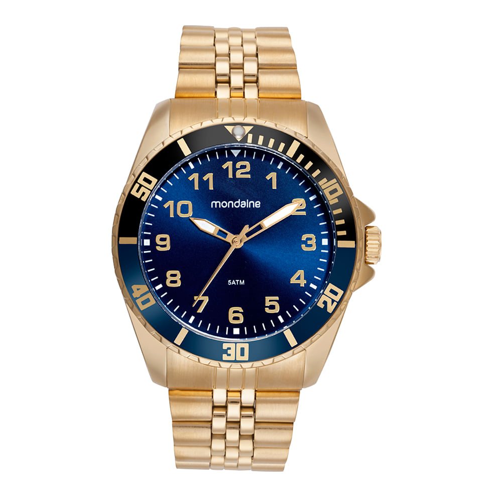 Kit Relógio Masculino Dourado Mostrador Azul Dourado 2