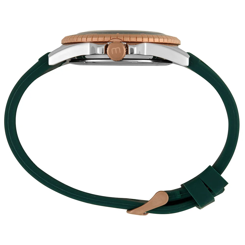 Relógio Masculino Silicone Verde Monocromático Prata 3