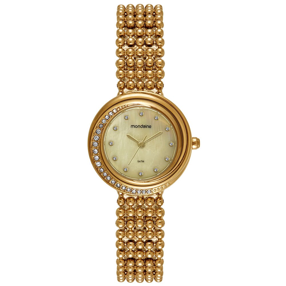 Relógio Feminino Dourado Caixa Cristais