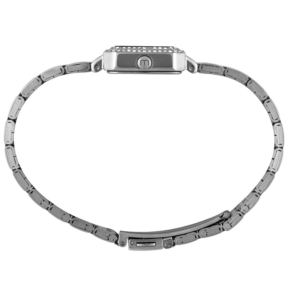 Relógio Feminino Quadrado Prateado Cristais Prata 3