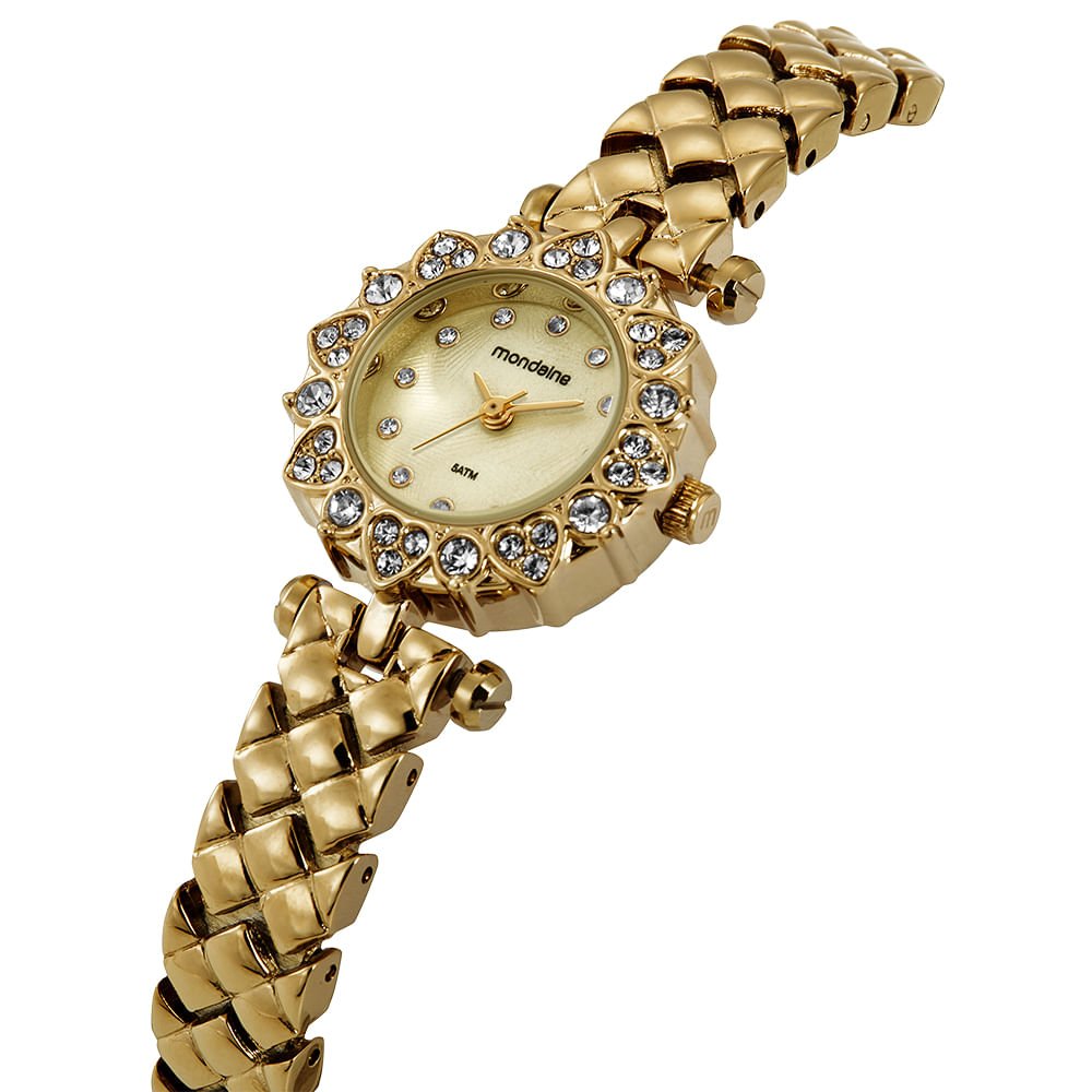 Relógio Feminino Dourado Detalhe Cristais Dourado 2