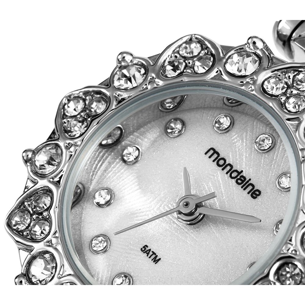 Relógio Feminino Prata Caixa Cristais Prata 2