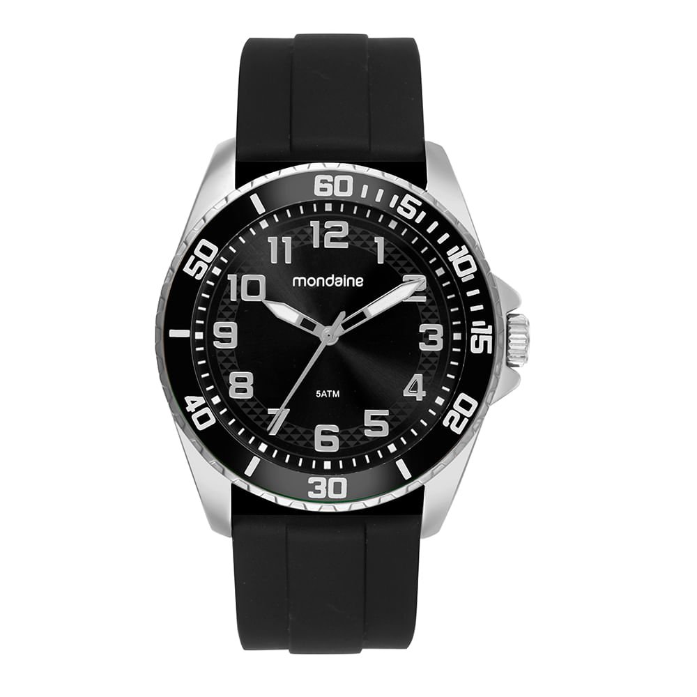 Kit Relógio Masculino Silicone Preto Prata 2