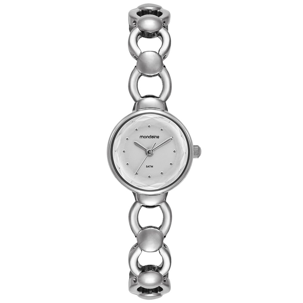 Relógio Feminino Prata Pulseira Sólida Vidro Facetado