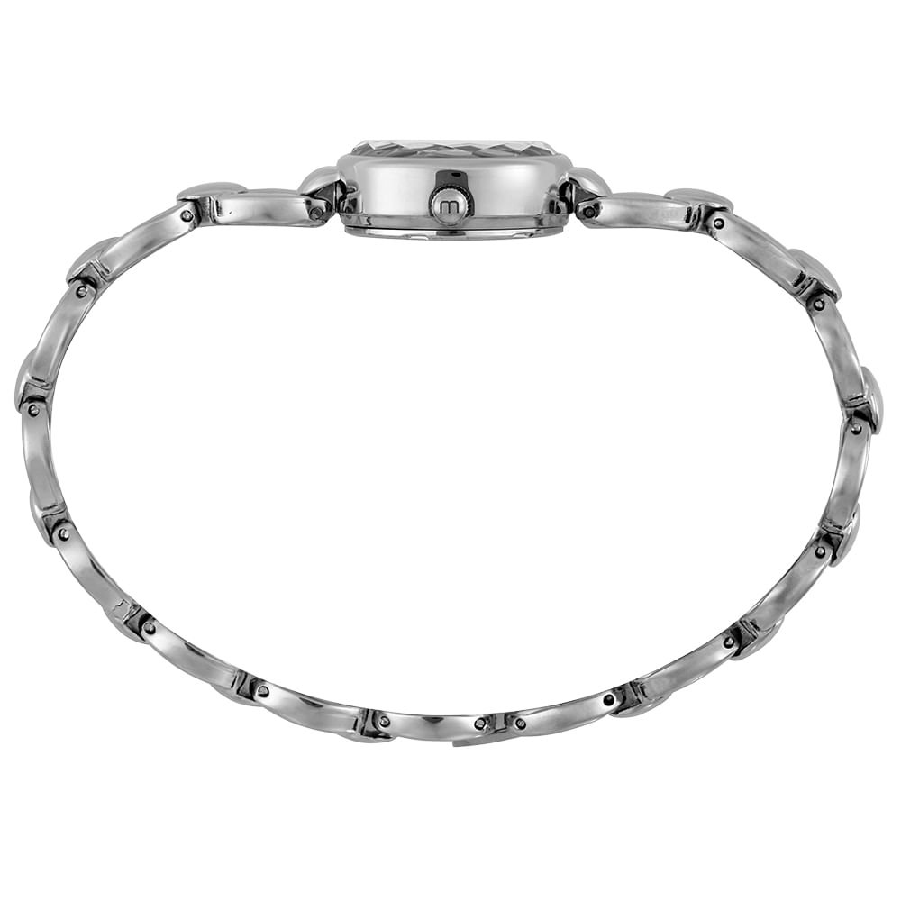 Relógio Feminino Prata Pulseira Sólida Vidro Facetado Prata 3