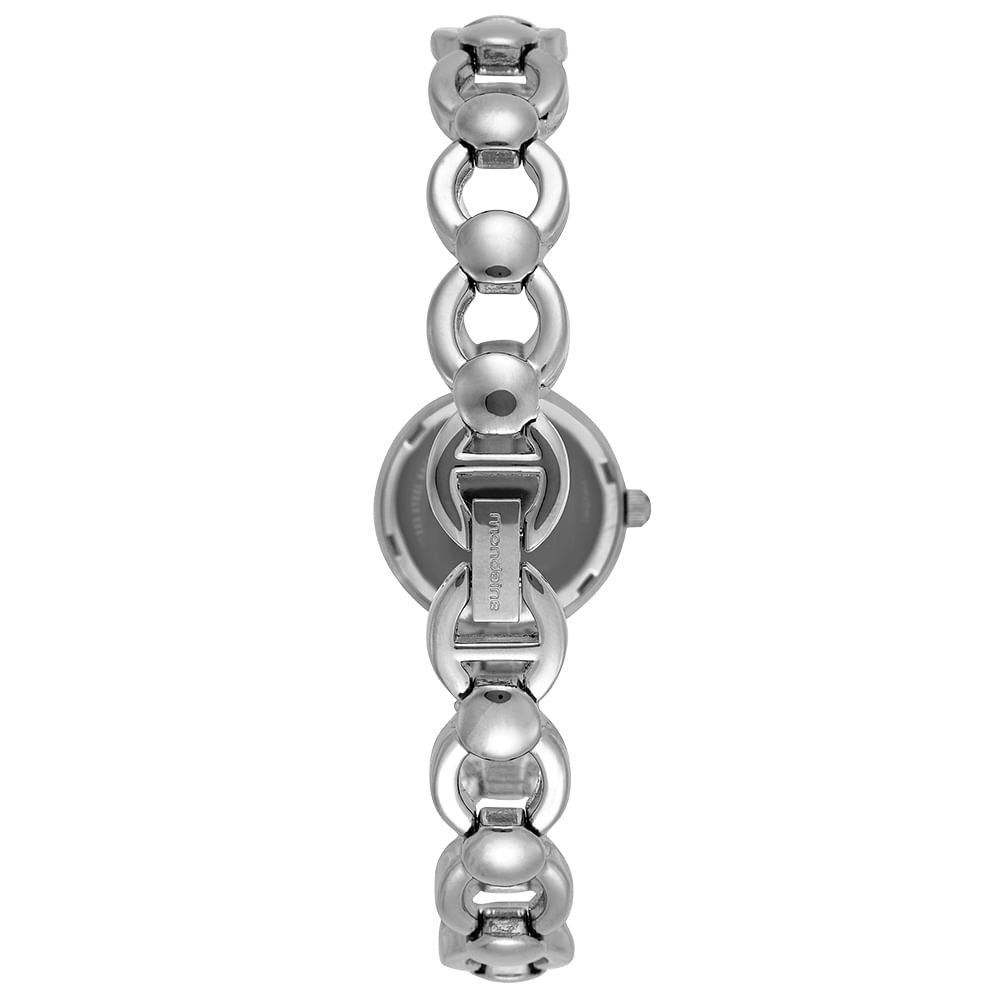 Relógio Feminino Prata Pulseira Sólida Vidro Facetado Prata 4