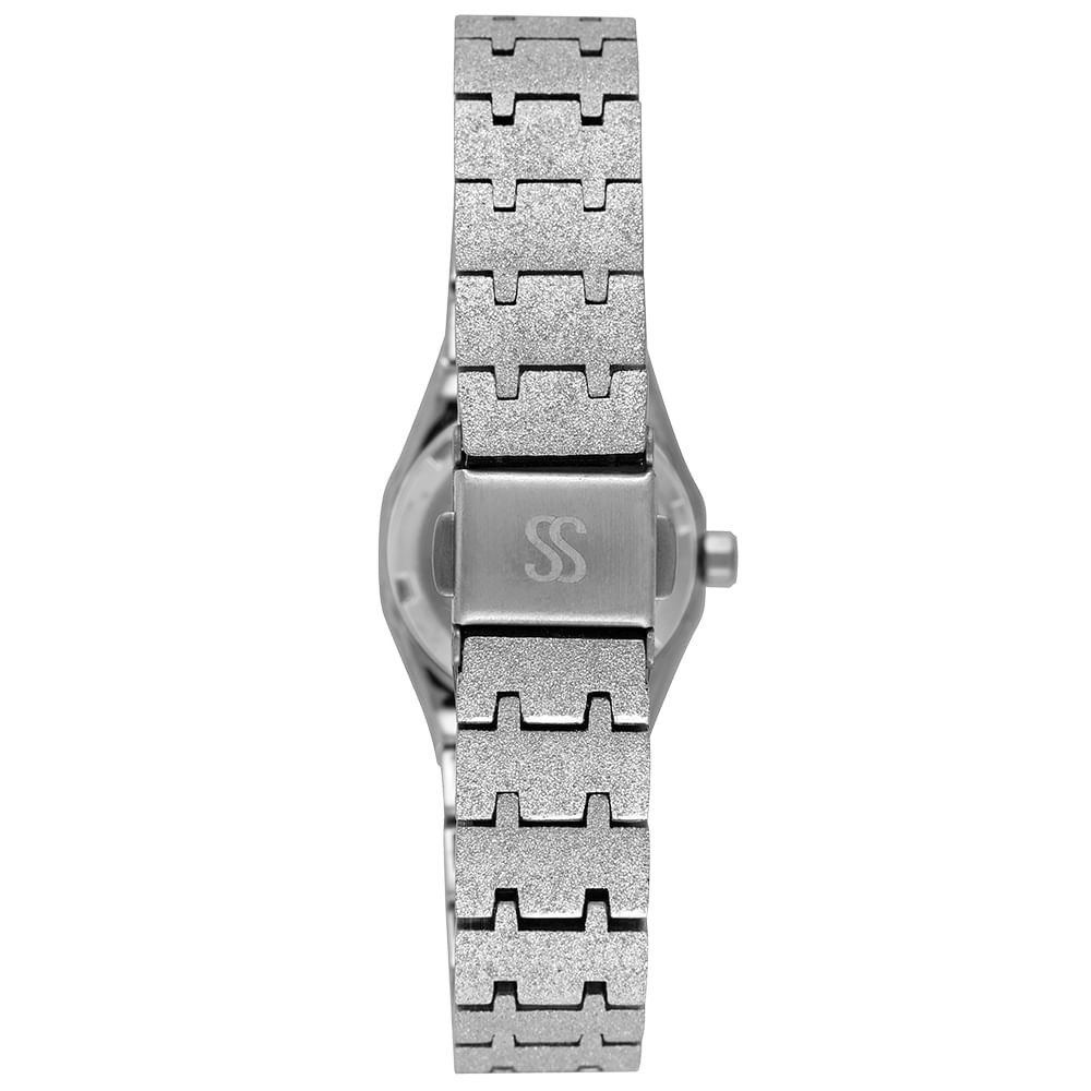Relógio Feminino Analógico Textura bezel octogonal Cinza Prata 4