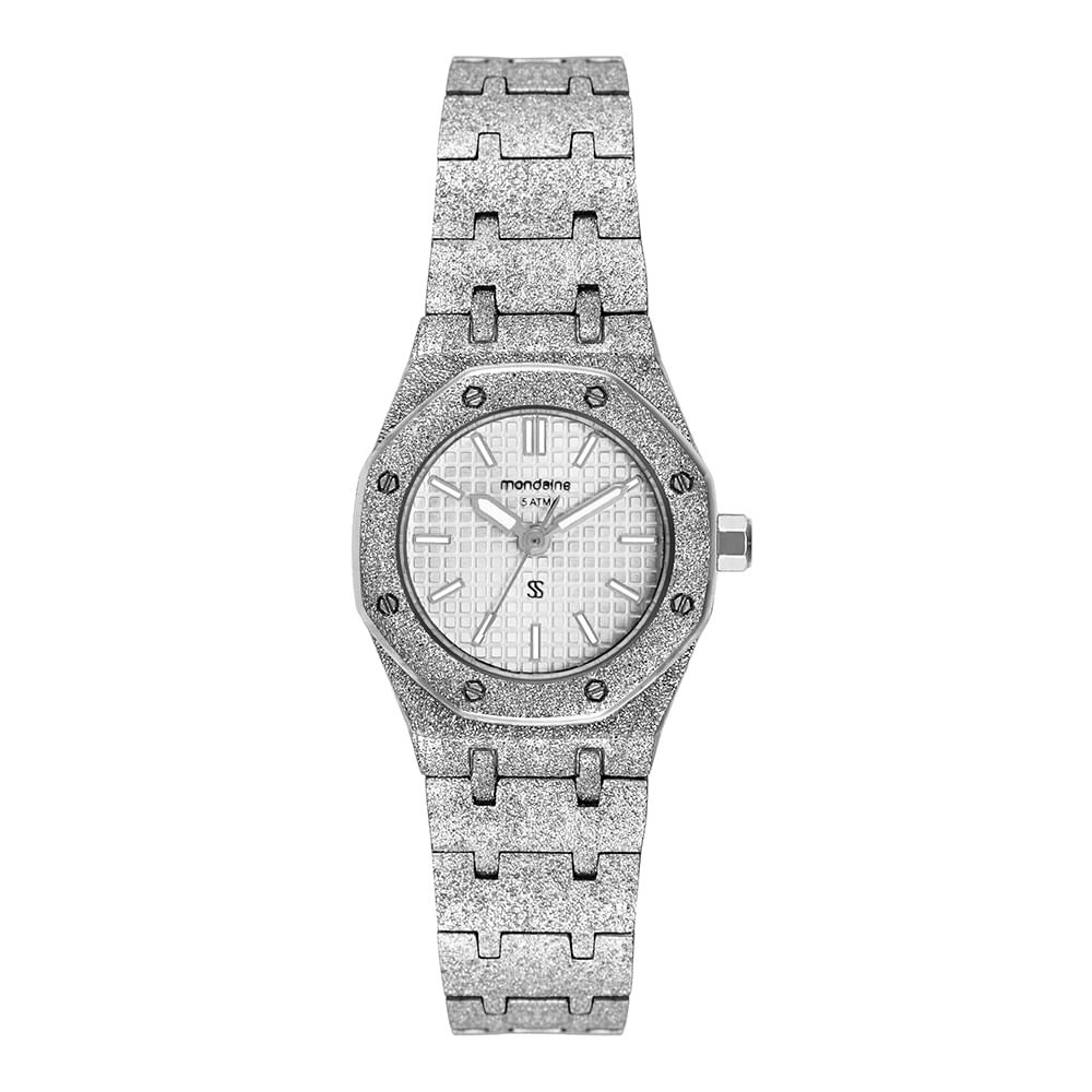 Relógio Feminino Analógico Textura Prata