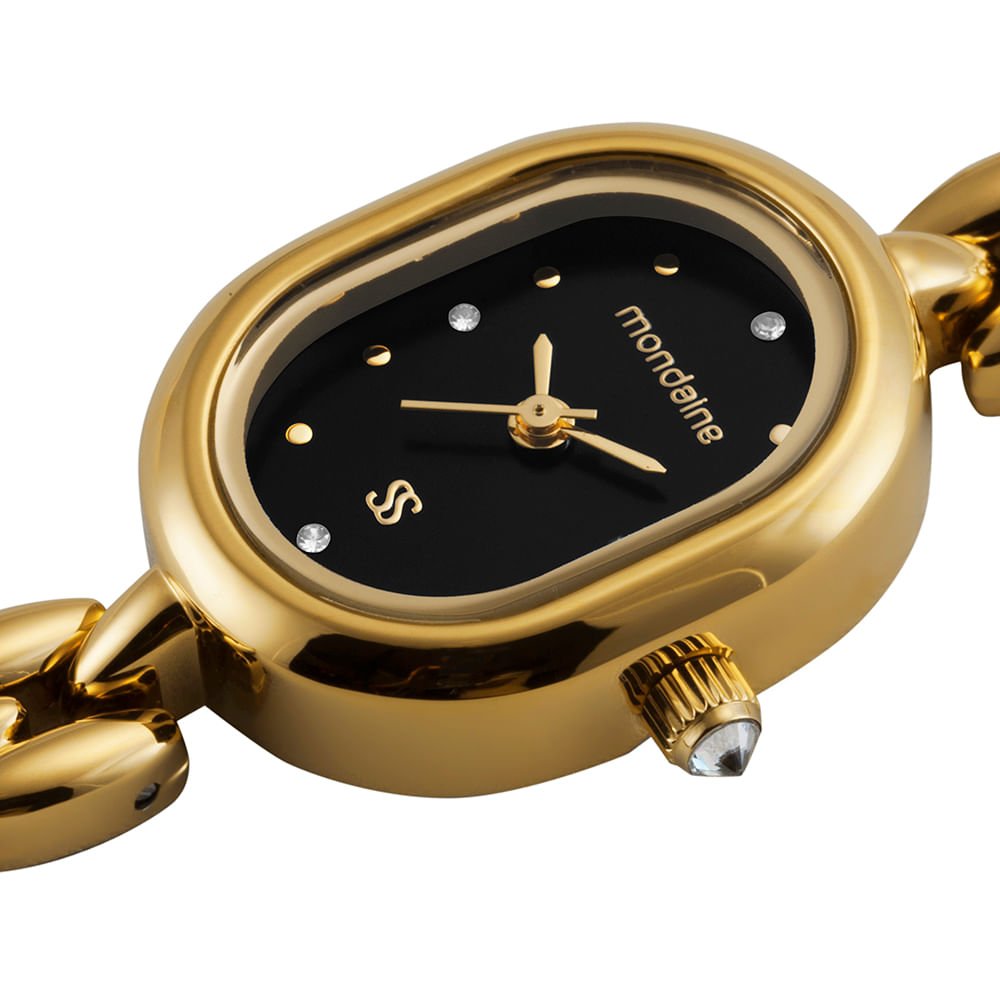 Relógio Feminino Analógico Oval Minimalista Preto Dourado 2