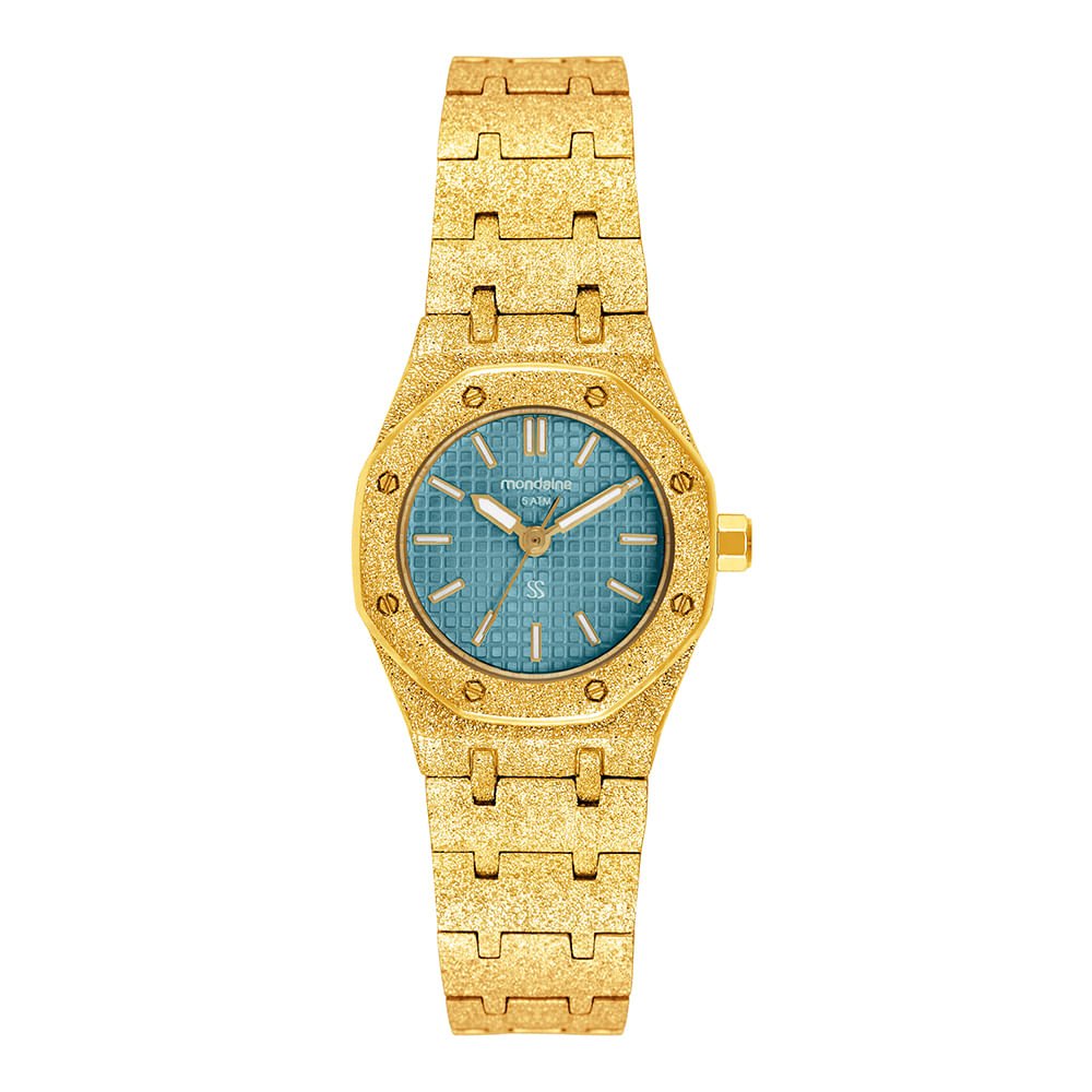 Relógio Feminino Analógico Textura bezel octogonal Azul