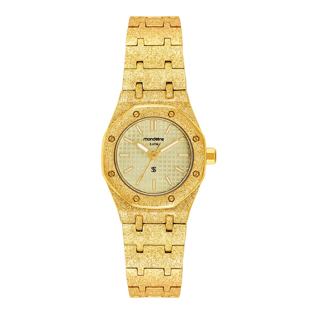 Relógio Feminino Analógico Textura Dourado