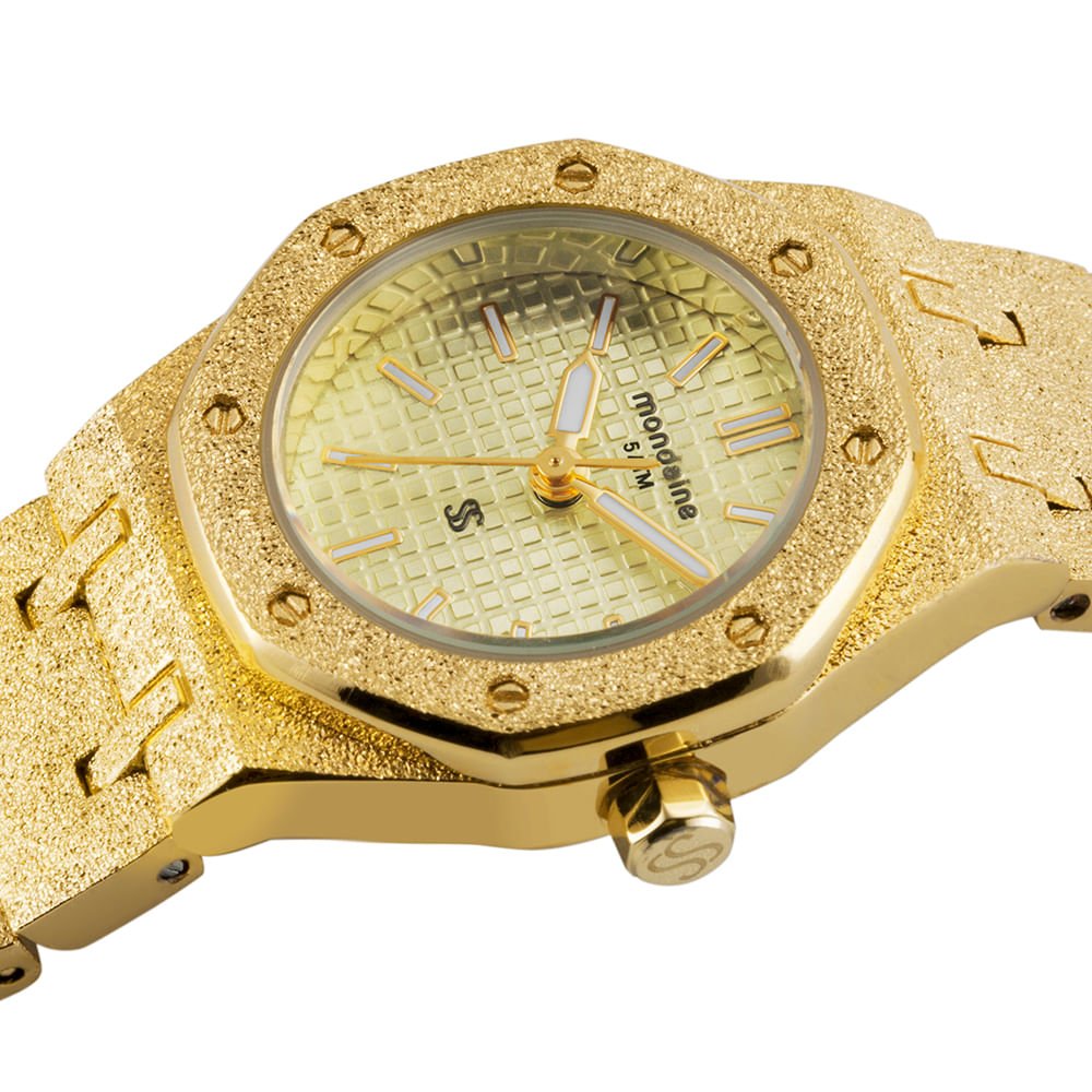 Relógio Feminino Analógico Textura Dourado Dourado 2