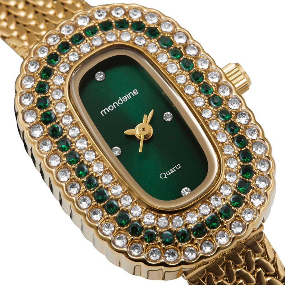 Relógio Feminino Analógico Oval Verde Dourado/Verde 3