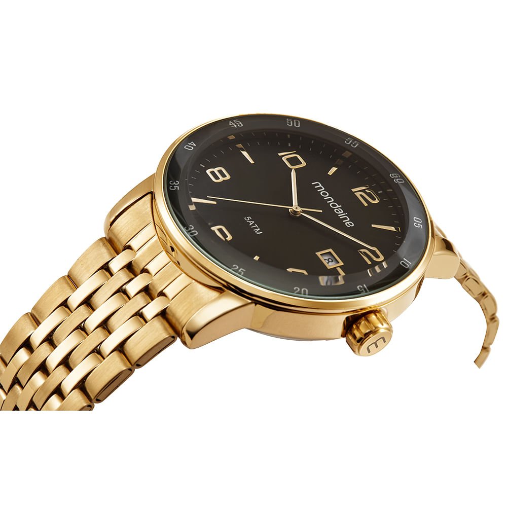 Relógio Masculino Analógico Dourado Calendário e Visor Amplo Dourado 2