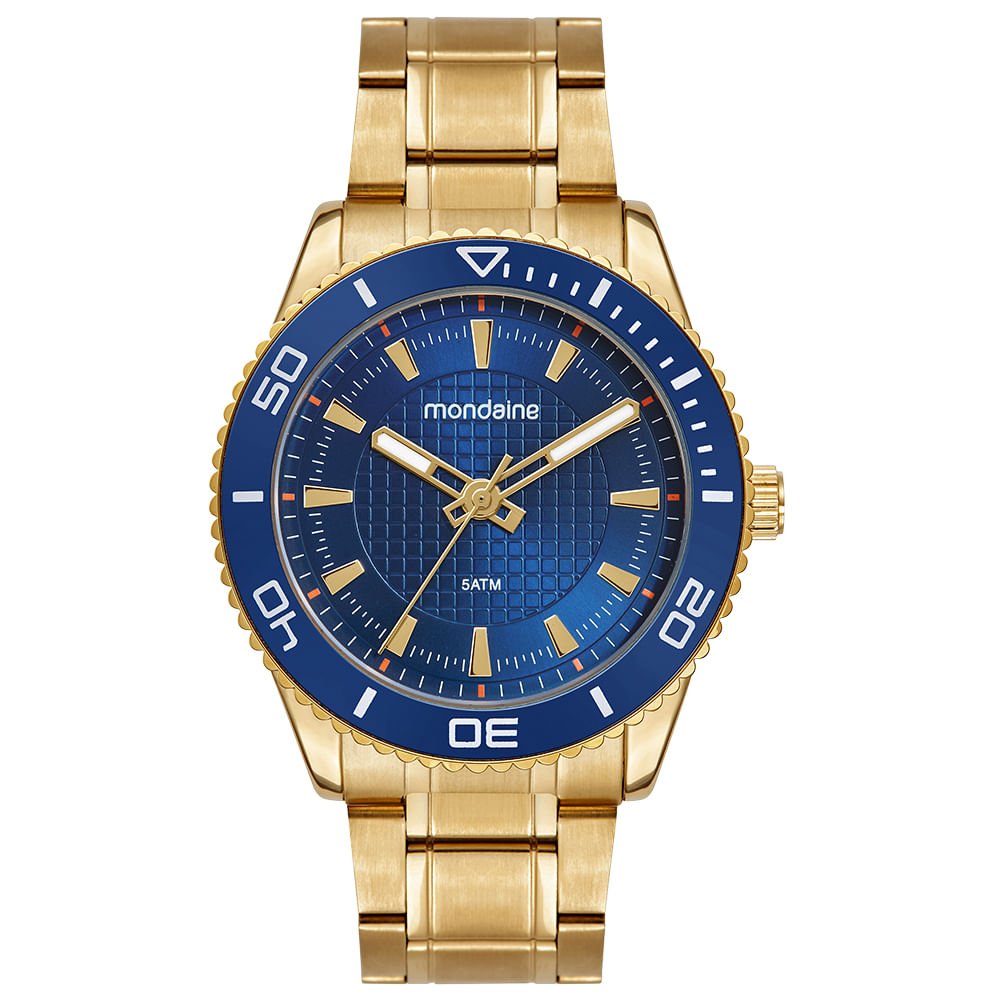Relógio Masculino Analógico Azul Dourado com Luneta Rotativa