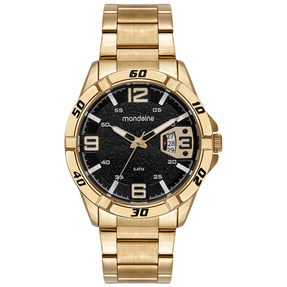 Relógio Masculino Analógico Preto e Dourado com Calendário