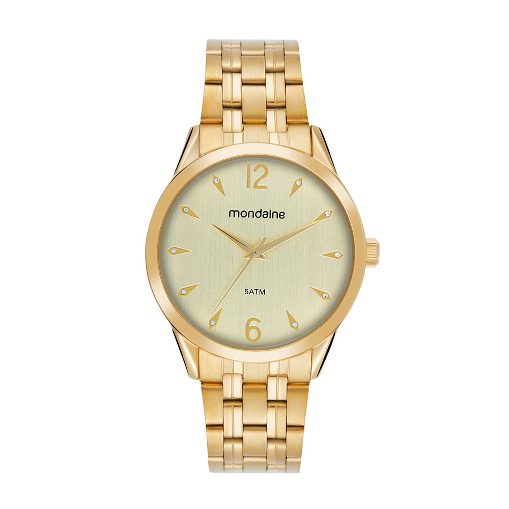 Relógio Feminino Dourado Cristais Numeração Completa