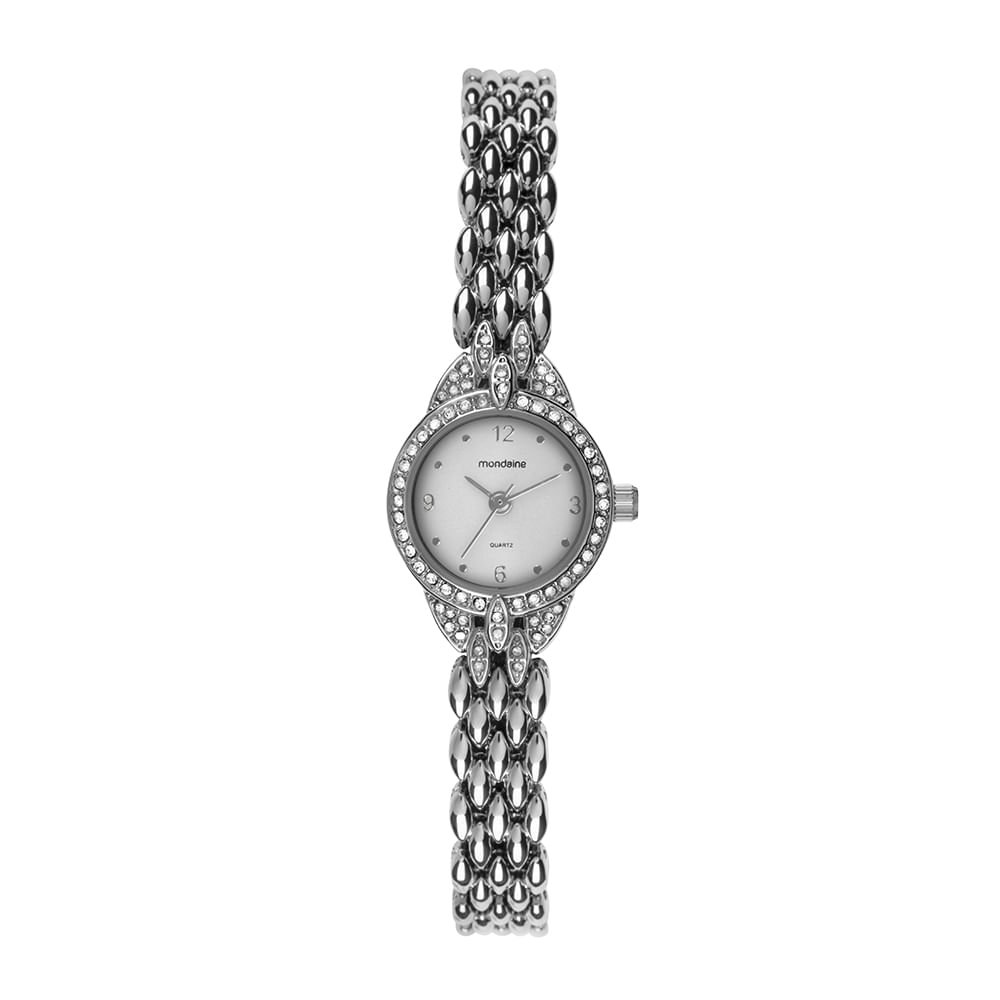 Relógio Feminino Prata Cristais Cravejados