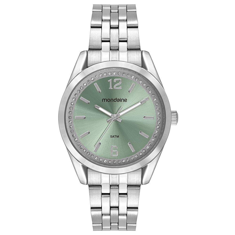 Relógio Feminino Verde Cristais e Numeração Completa