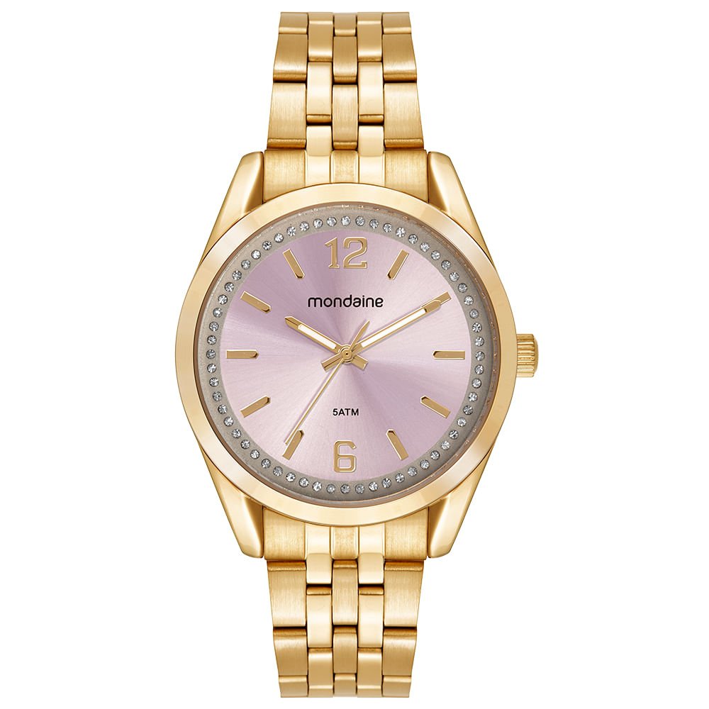 Relógio Feminino Rosa Cristais e Numeração Completa