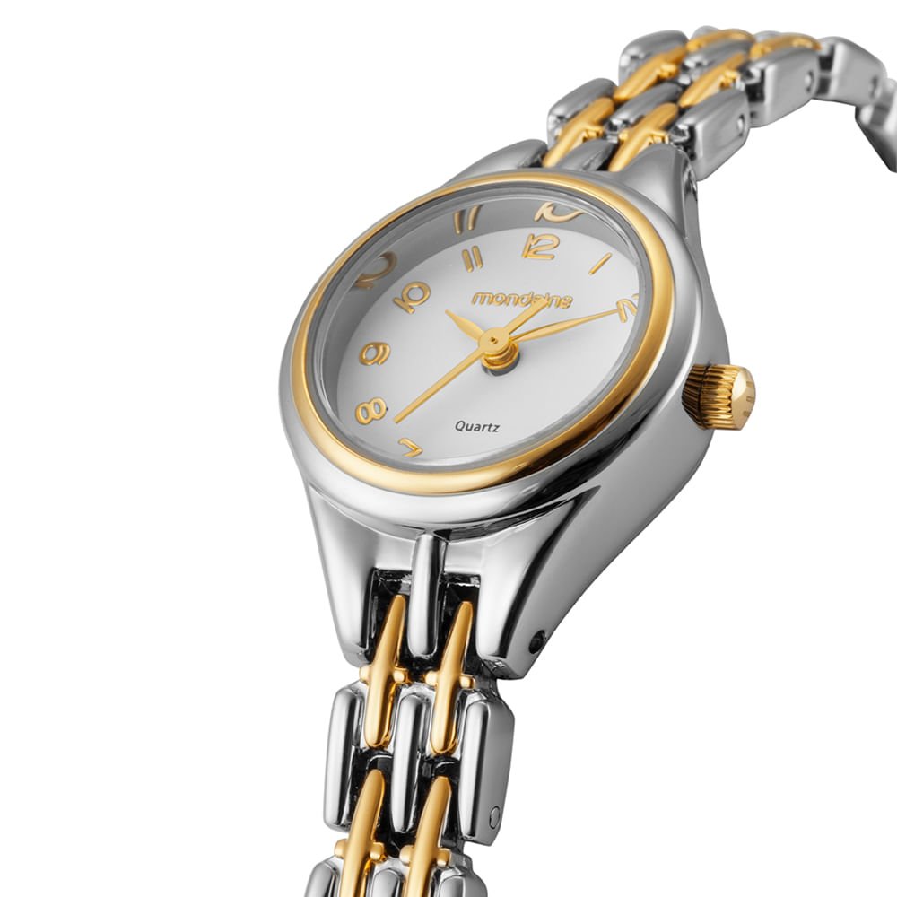 Relógio Feminino Efeito Mate Bicolor Clássico Prata/Dourado 2