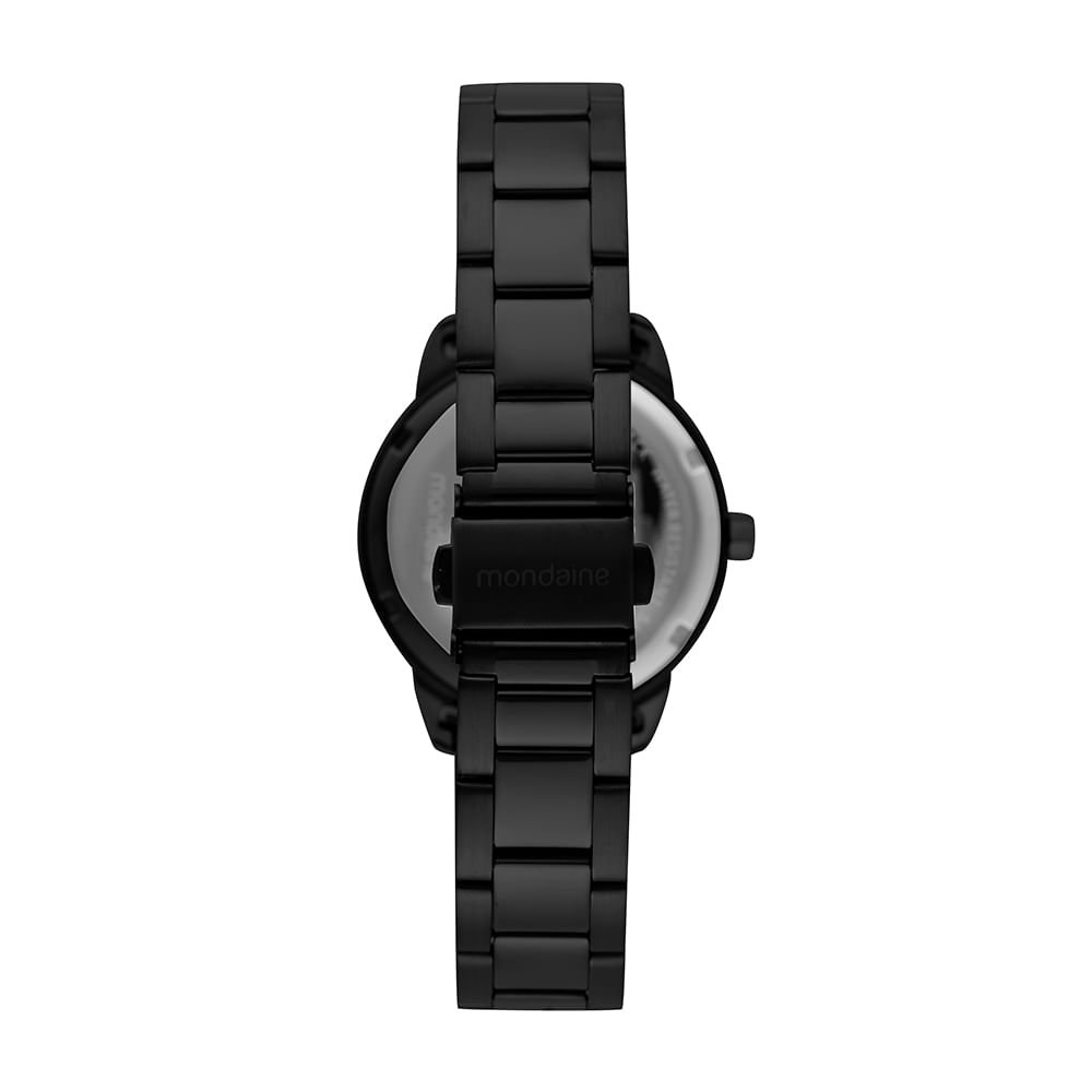 Relógio Feminino Black Aço Escovado Numeração Completa Preto 3