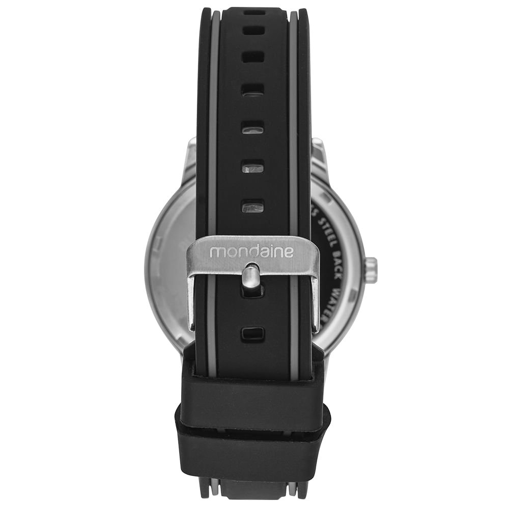 Relógio Masculino Analógico Preto Esportivo Silicone Bicolor Prata/Preto 3