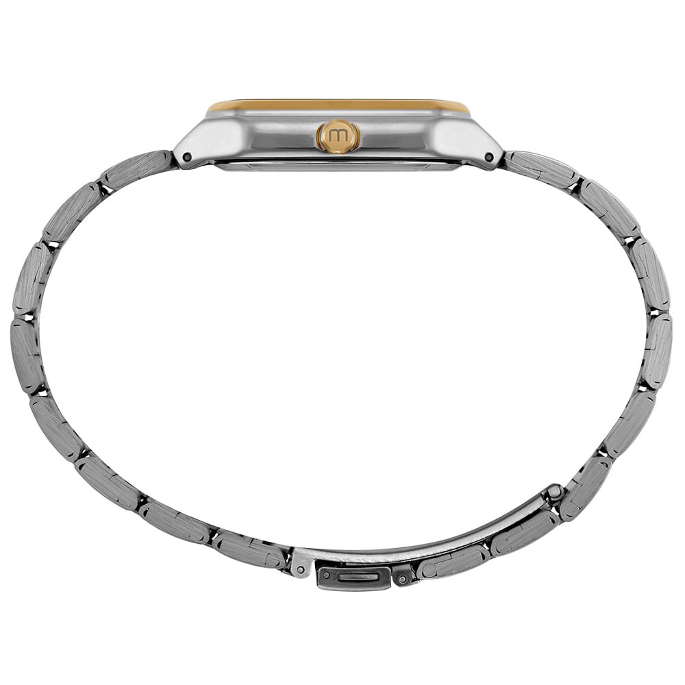 Relógio Masculino Bicolor Caixa Retangular Clássico Prata/Dourado 2