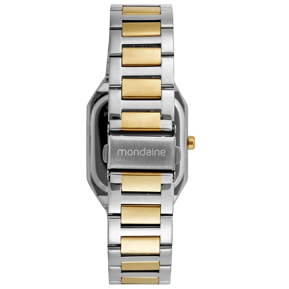 Relógio Masculino Bicolor Caixa Retangular Clássico Prata/Dourado 3