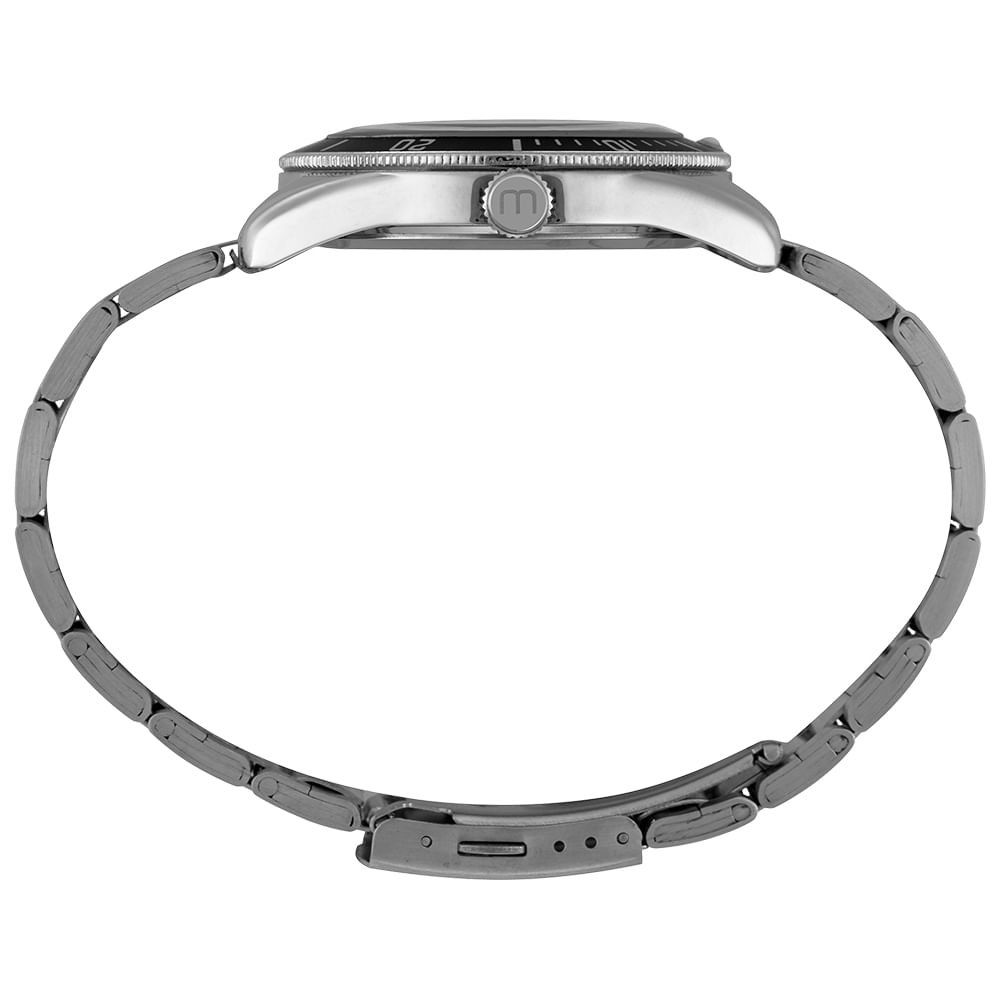 Relógio Masculino Preto Aço com Vidro Dome Prata/Preto 2