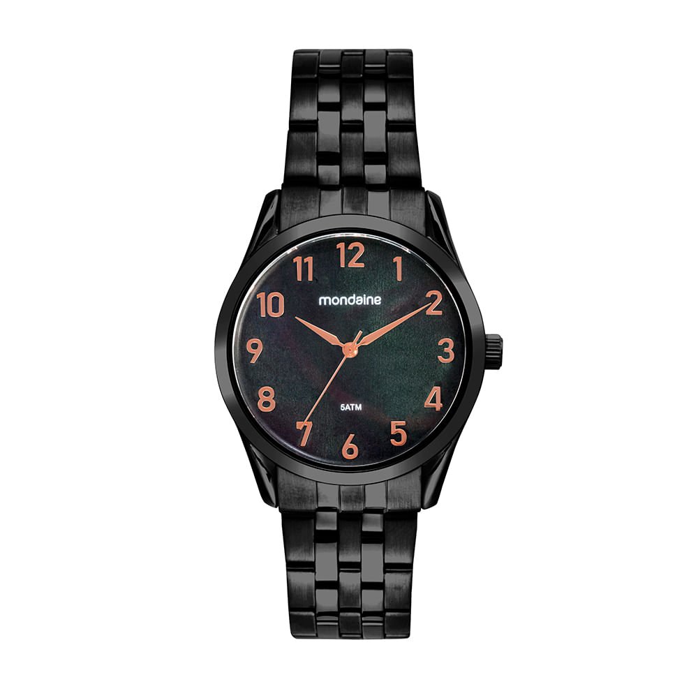 Relógio Feminino Black Madrepérola Numeração Completa