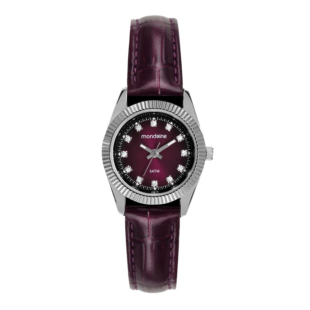 Relógio Feminino Roxo com Couro e Cristais