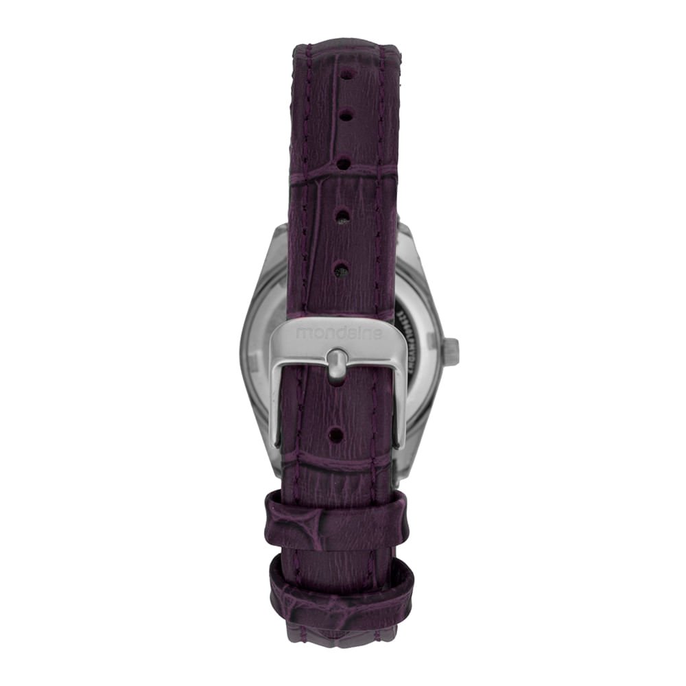 Relógio Feminino Roxo com Couro e Cristais Prata/Roxo 3