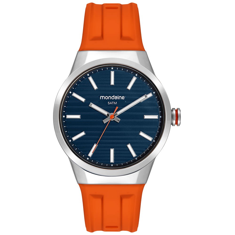 Relógio Masculino Analógico Azul com Silicone Laranja