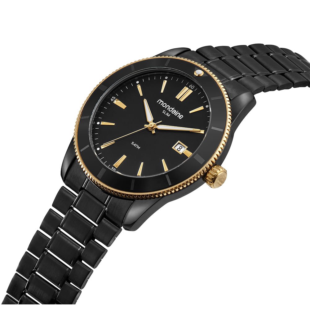 Relógio Masculino Preto em Aço Slim com Calendário Preto 2