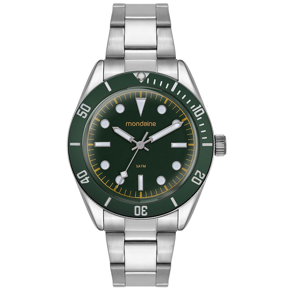 Relógio Masculino Verde Aço com Vidro Dome